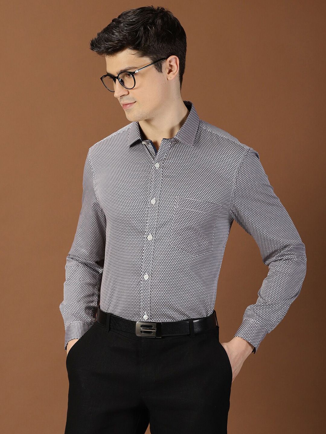 Thomas Scott Classic Slim Fit Micro Ditsy Printed Cotton Formal Shirt