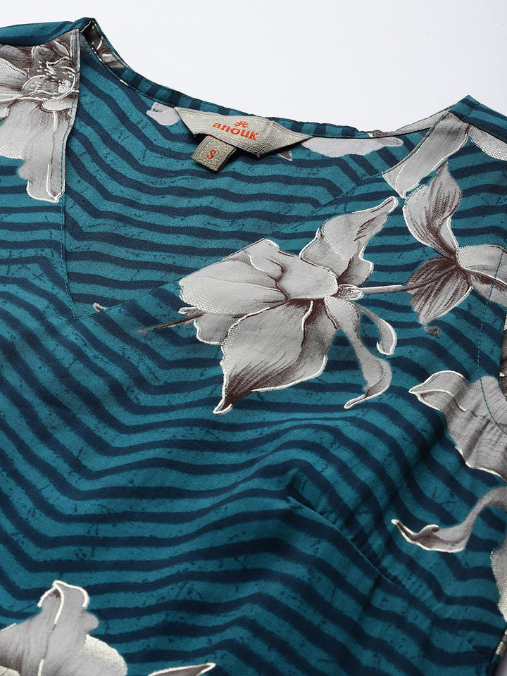 Anouk Floral Printed V-Neck Straight Kurta