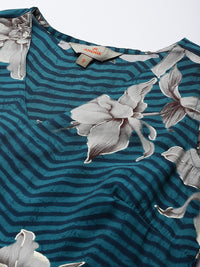 Anouk Floral Printed V-Neck Straight Kurta