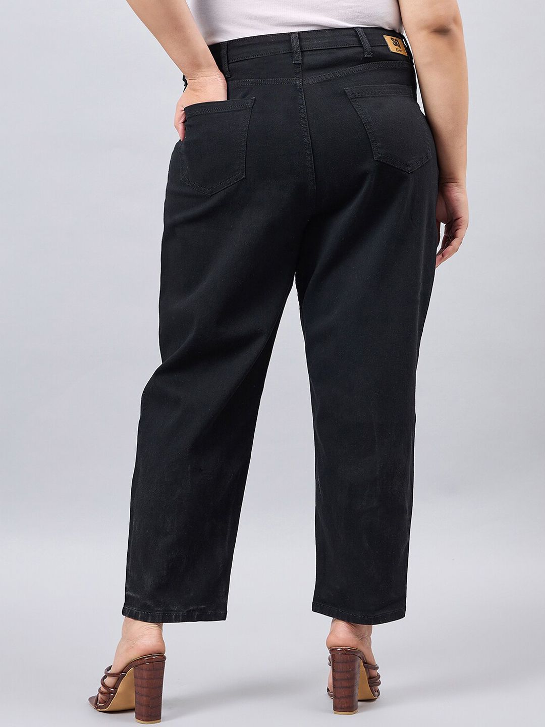 Style Quotient Women Plus Size Black Mom Fit High Rise Stretchable Denim Jeans