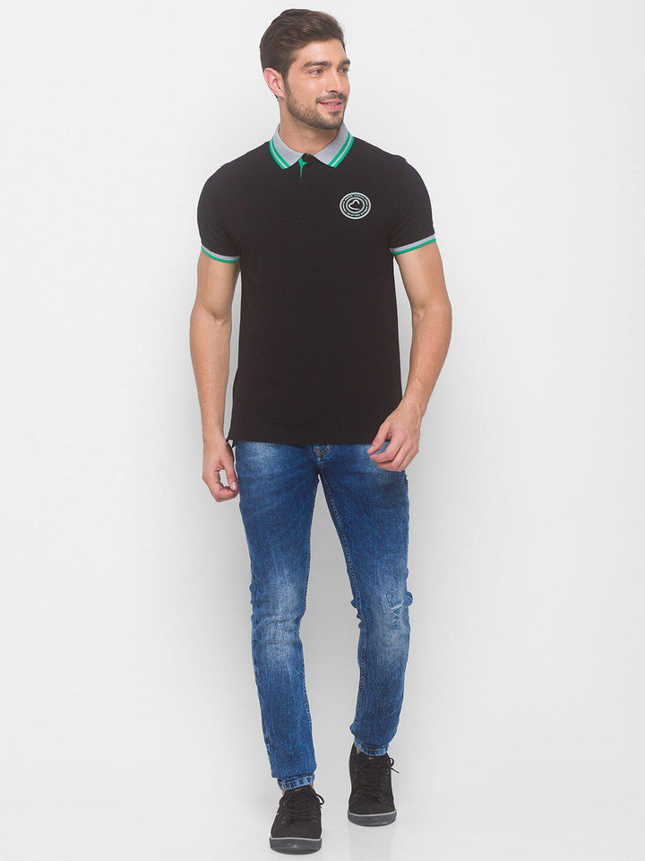 Being Human Men Black Pure Cotton Polo Collar T-shirt