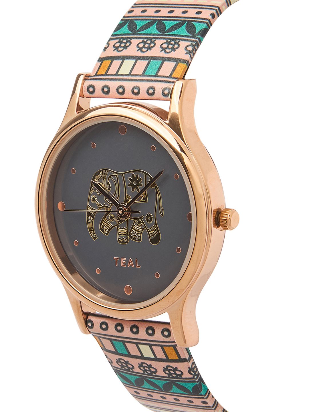 TEAL BY CHUMBAK Women Brass Printed Dial & Leather Bracelet Style Straps Analogue Watch 8907605119088