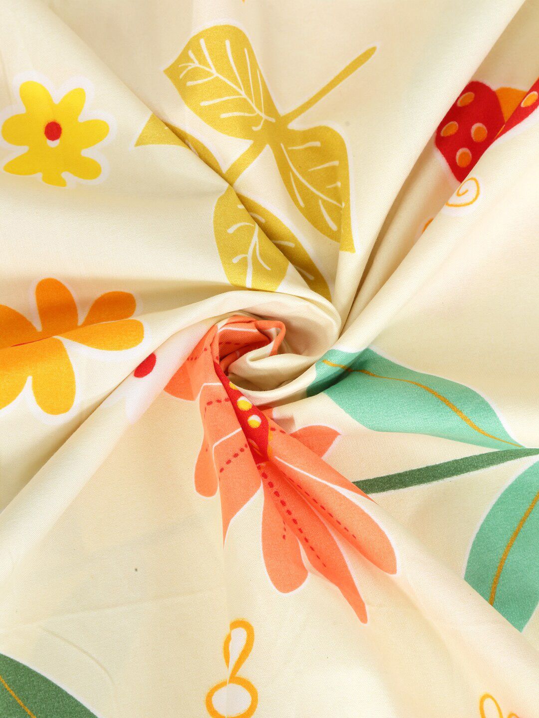 KLOTTHE White & Yellow Printed 300 TC Double King Fitted Bedsheet With 2 Pillow Covers