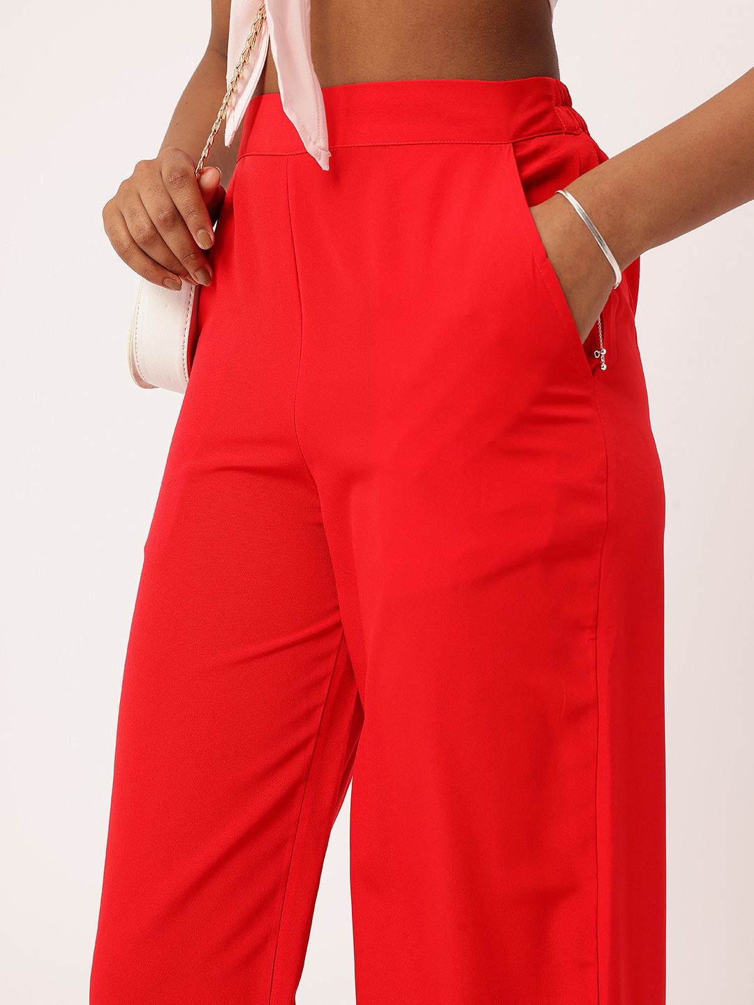 DressBerry Women Cherry Red Smart Staple Parallel Trousers