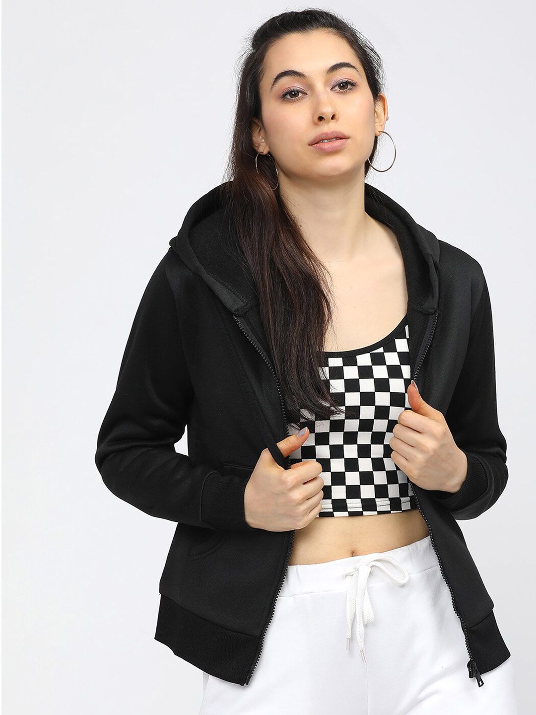 Tokyo Talkies Women Black Hooded Sweatshirt