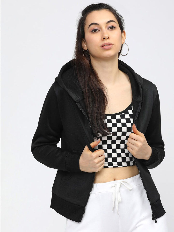 Tokyo Talkies Women Black Hooded Sweatshirt