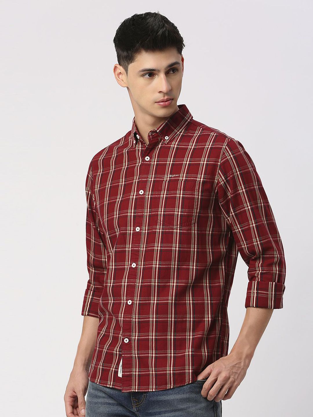 Being Human Men Slim Fit Button-Down Collar Tartan Checks Opaque Checked Casual Shirt
