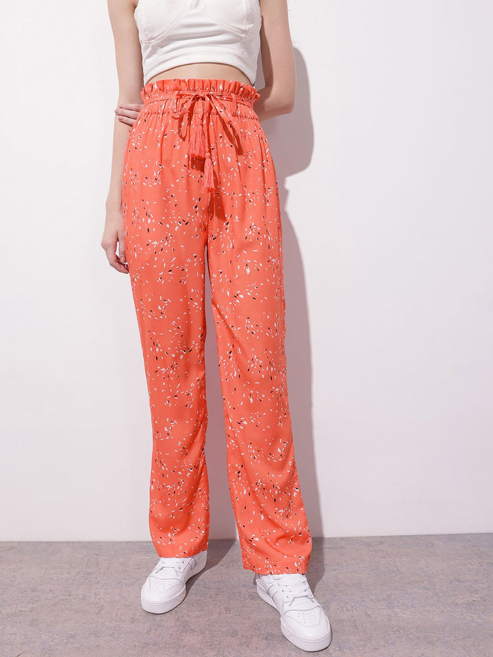 DressBerry Women Paperbag Waist Printed Trousers with Belt