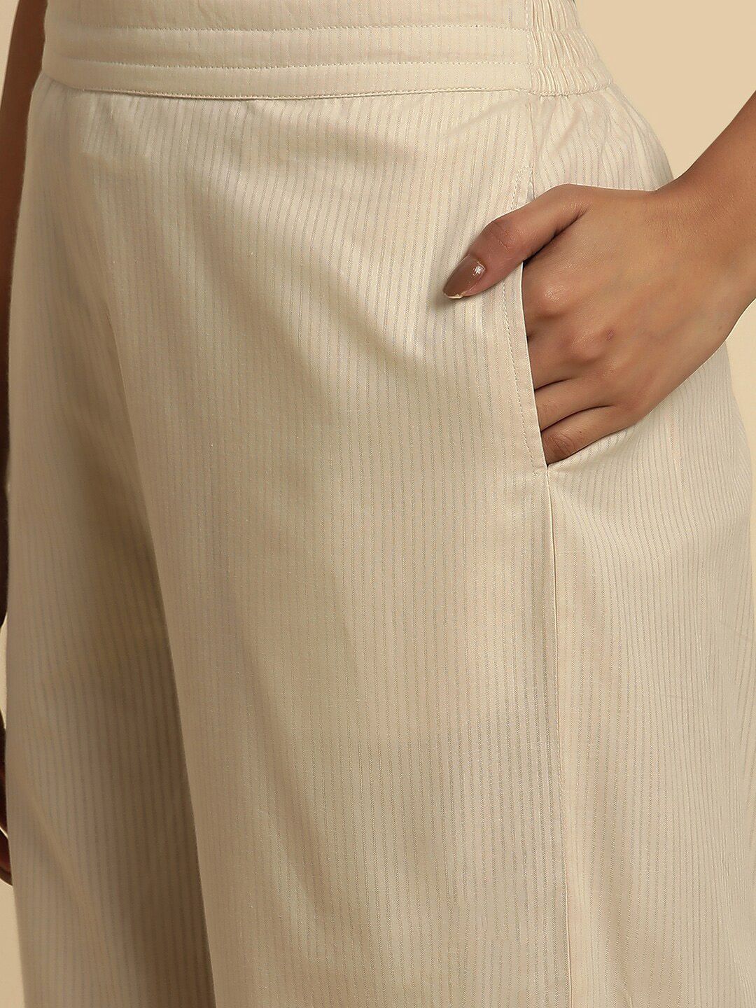 W Women Mid-Rise Pure Cotton Ethnic Parallel Trousers