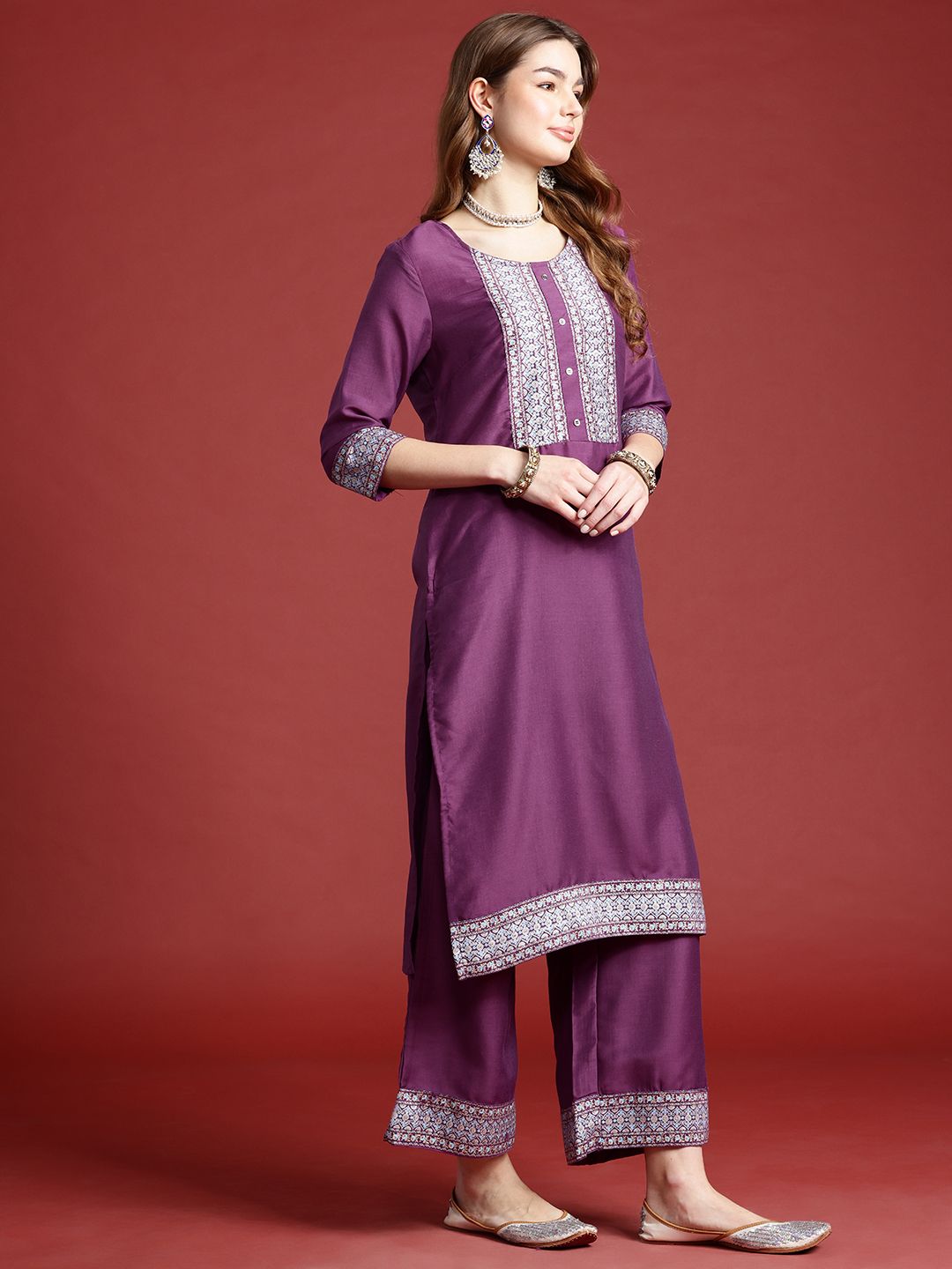 Anouk Ethnic Motifs Regular Kurta With Palazzos & Dupatta