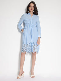 RAREISM Shirt Collar Cuffed Sleeves Cotton Fit & Flare Dress