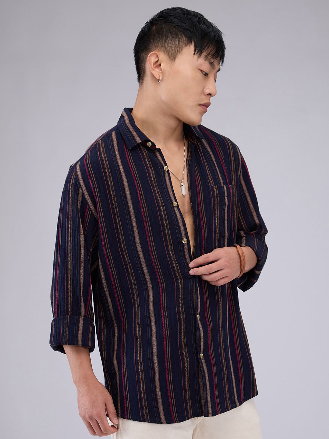 VASTRADO Men Classic Slim Fit Opaque Striped Casual Shirt