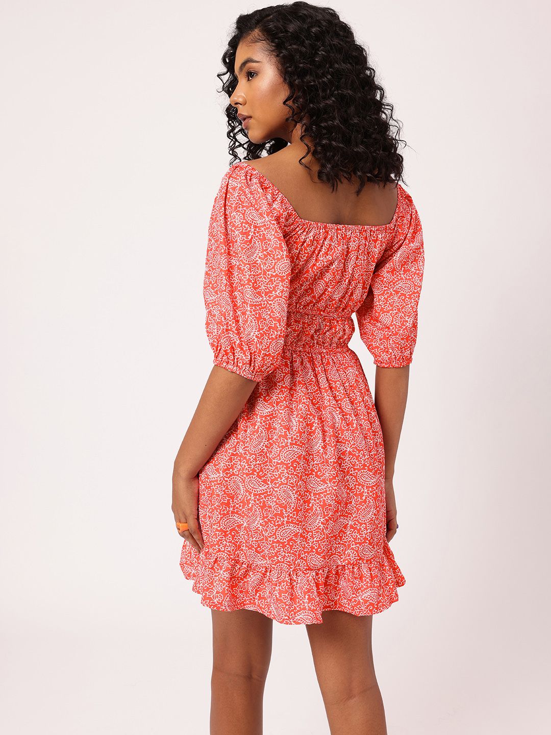 DressBerry Paisley Perfection Printed Cinched Waist Off-Shoulder A-line Mini Dress