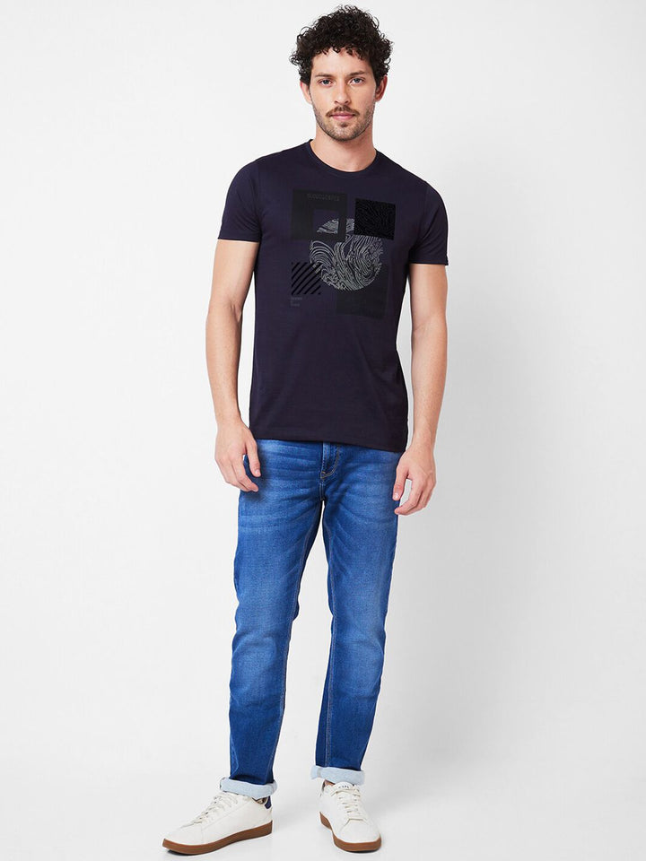 SPYKAR Round Neck Typography Printed Cotton Slim Fit T-shirt