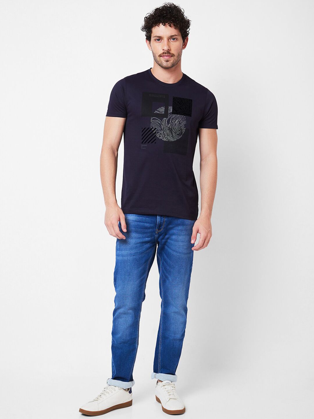 SPYKAR Round Neck Typography Printed Cotton Slim Fit T-shirt