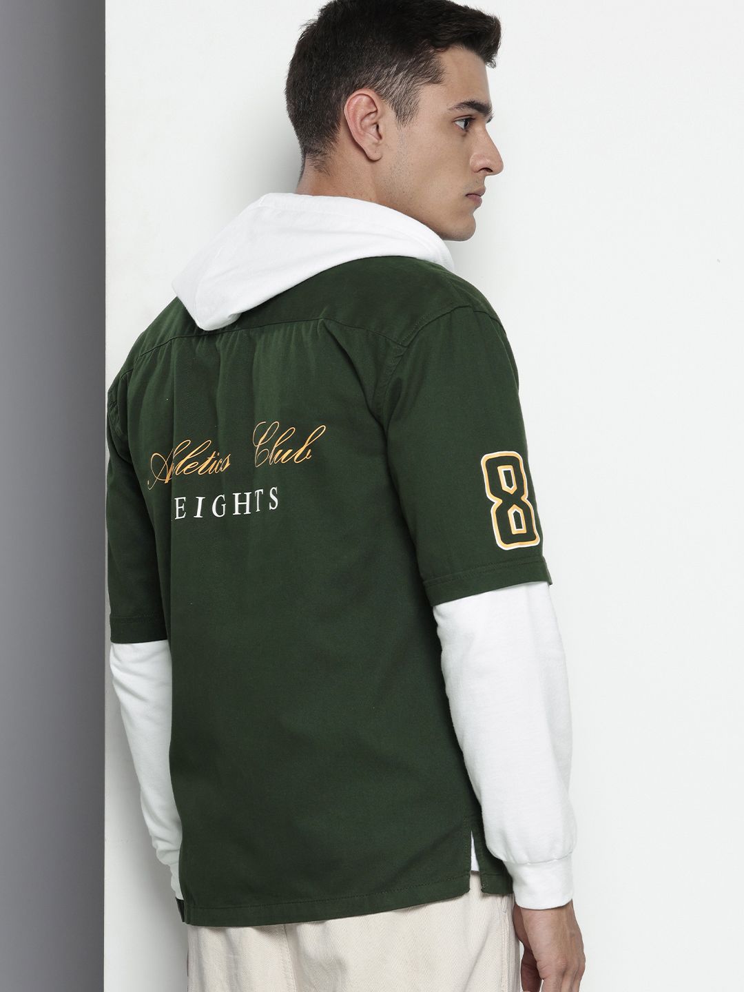 The Indian Garage Co Typography Printed Hooded Pure Cotton Casual Shirt