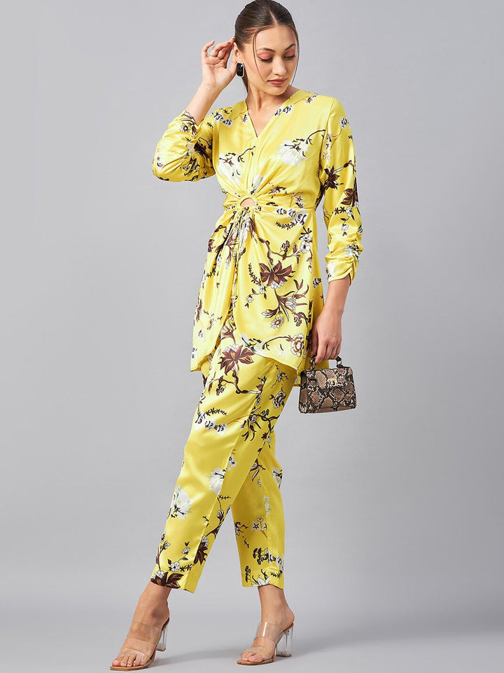 Antheaa Floral Printed V-Neck Tunic With Trousers Co-Ords
