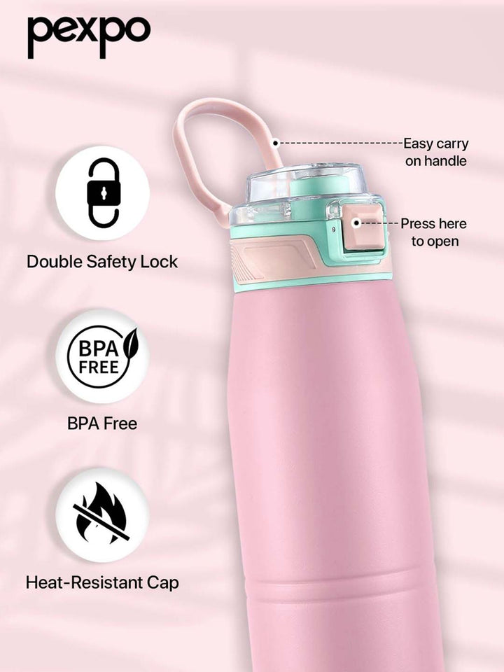 Pexpo Pink & Green Try Ply Stainless Steel Double Wall Vacuum Water Bottle 940ml
