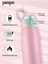 Pexpo Pink & Green Try Ply Stainless Steel Double Wall Vacuum Water Bottle 940ml