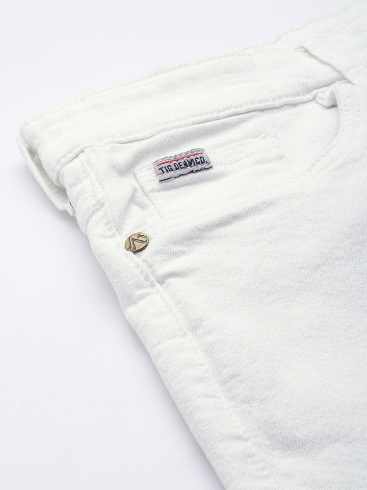 The Indian Garage Co Men White Distressed Slim Fit Shorts