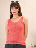 SASSAFRAS Self Design Scoop Neck Sleeveless Crochet Top