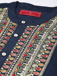 House of Pataudi Jashn Ethnic Motifs Yoke Design Indigo Zari Work Kurta