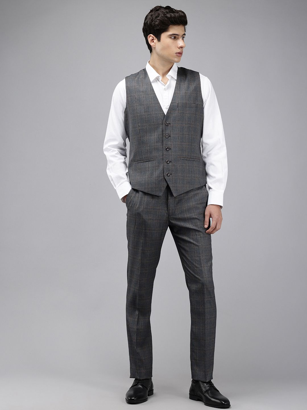Park Avenue Checked Single Breasted Slim Fit 3-Peice Formal Suit