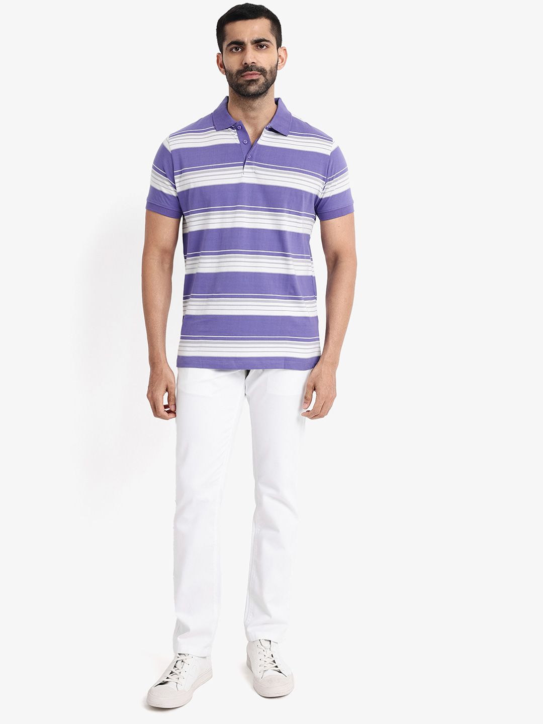 RARE RABBIT Men Rings-4 Slim Fit Solid Polo Collar Pure Cotton T-Shirt