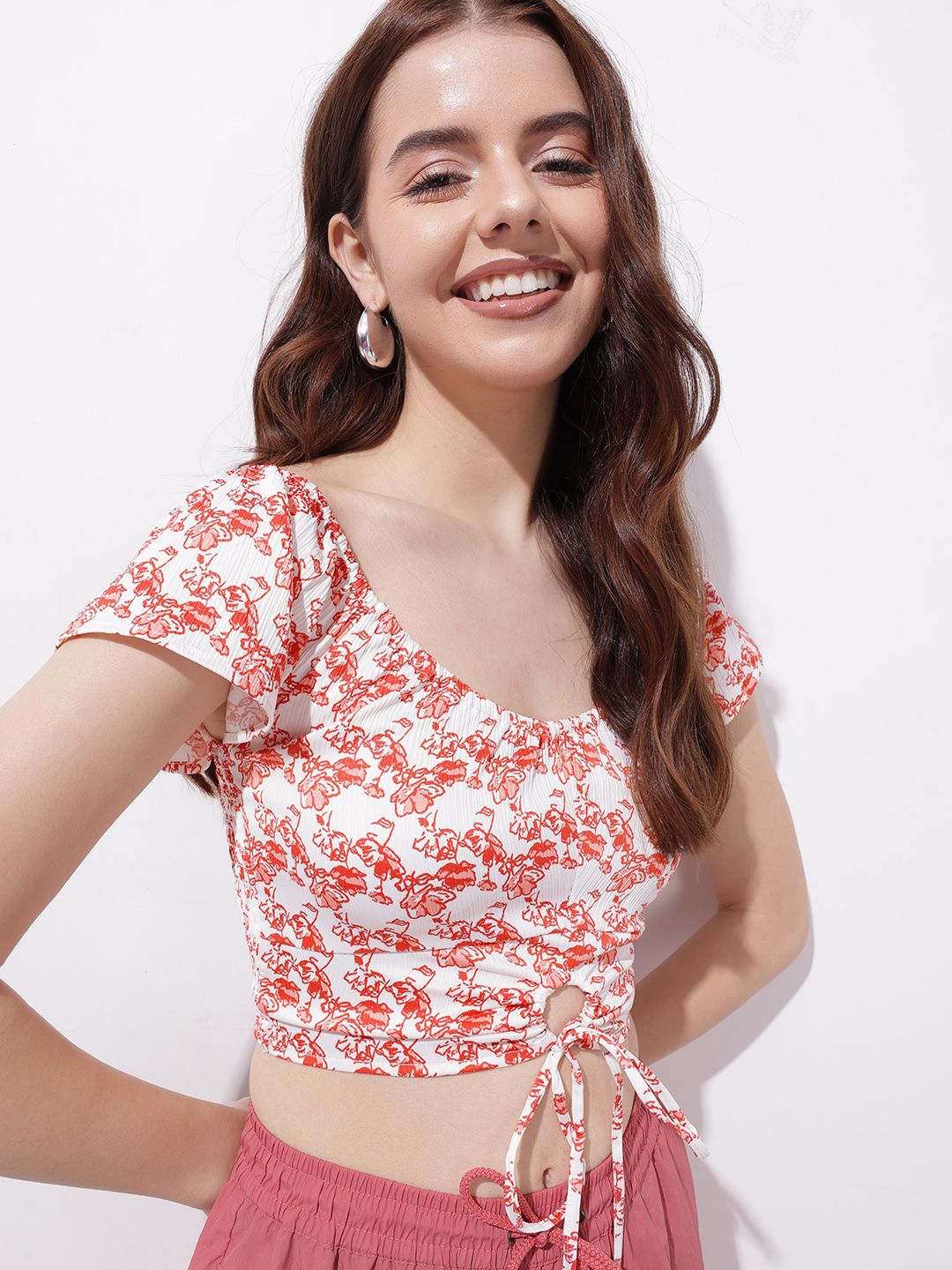 DressBerry Always Blooming Floral Tie & Cinch Crop Top