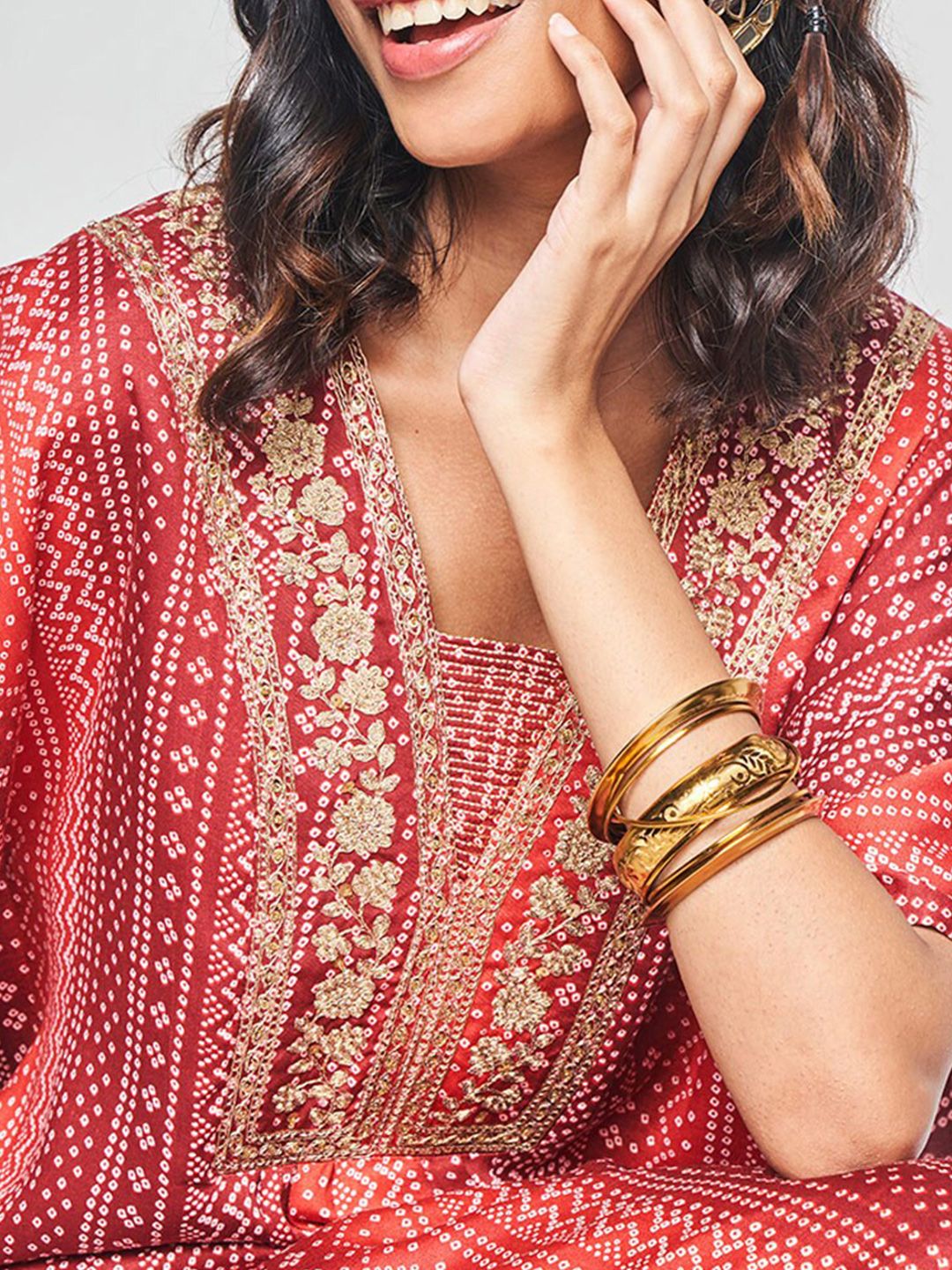 Global Desi Women Ethnic Motifs Printed Regular Thread Work Kurta with Palazzos