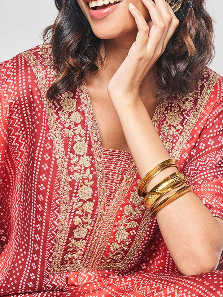 Global Desi Women Ethnic Motifs Printed Regular Thread Work Kurta with Palazzos