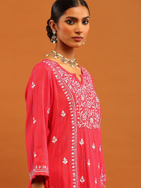 Rumah Chikankari Wanita Red Cotton Chikankari Sulam Kurta