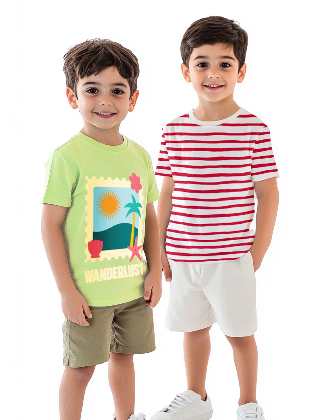 Nauti Nati Girls Pack of 2 Antimicrobial Striped Round Neck Cotton T-shirts