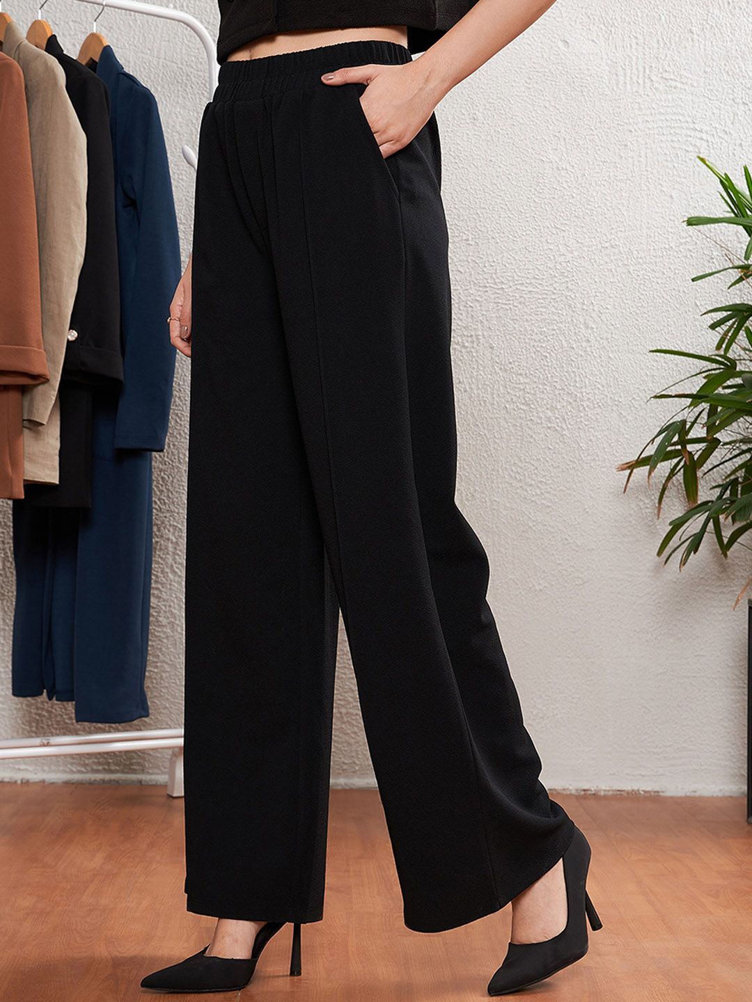 SASSAFRAS worklyf Women High-Rise Straight Fit Easy Wash Parallel Trousers