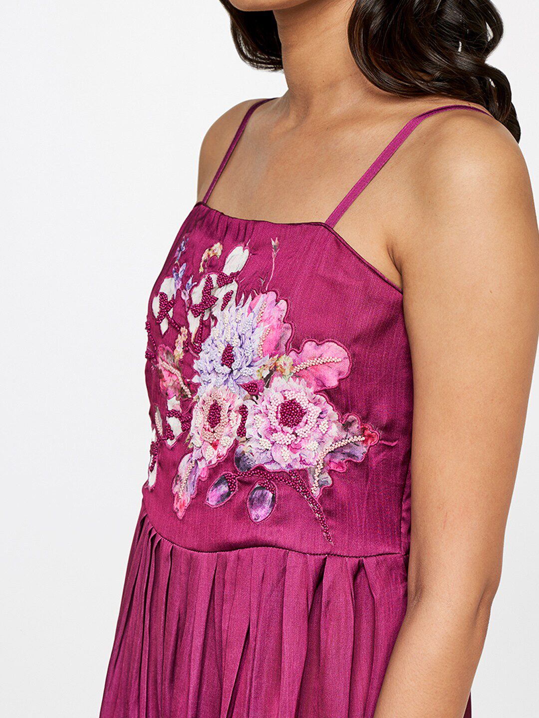 AND Women Magenta Floral Embellished A-Line Maxi Dress