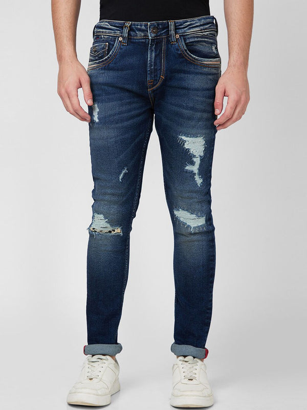 Spykar Men Skinny Fit Rendah Berat Low sedikit tertekan jeans kapas berat