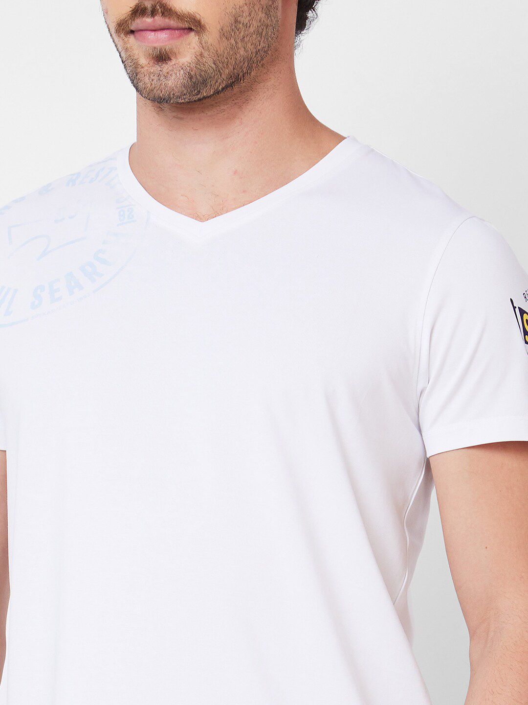 SPYKAR Typography Printed V-Neck Half Sleeves Slim Fit Cotton Casual T-shirt