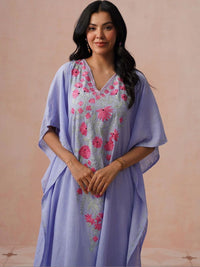 House of Chikankari Wanita Sulaman Bunga Lengan Panjang Kerja Benang Krep Bunga Kaftan Kurta