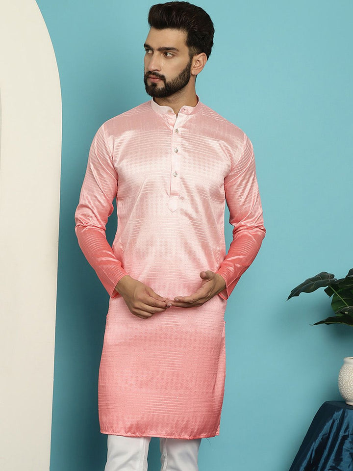 SOJANYA Mandarin Collar Ombre Silk Cotton Jacquard Kurta