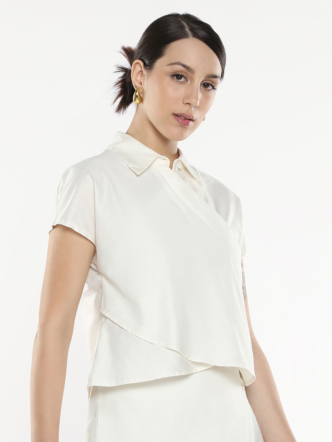 RAREISM Solid Cotton Shirt Collar Top