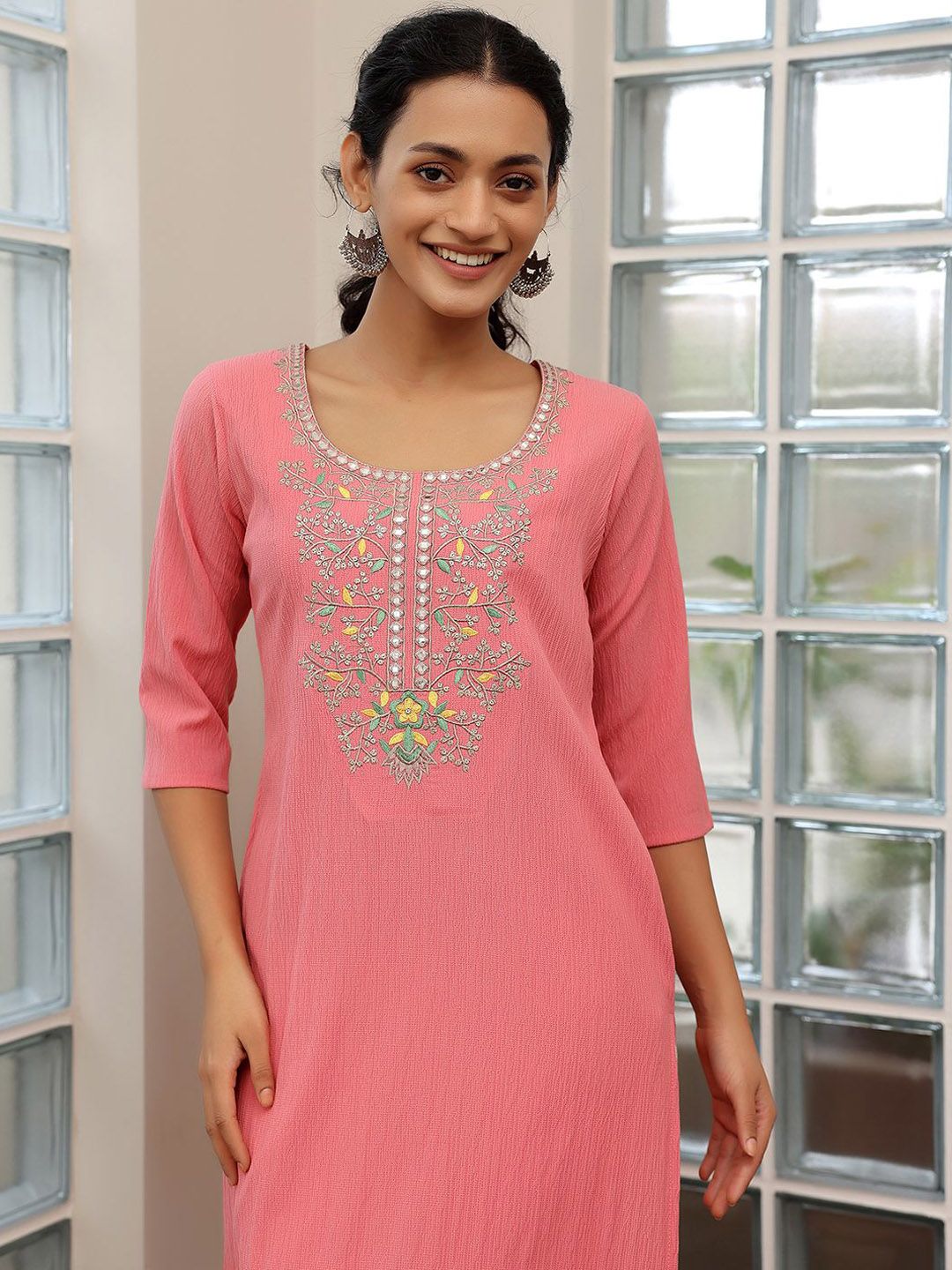 Libas Women Floral Yoke Design Sequinned Floral Kurta