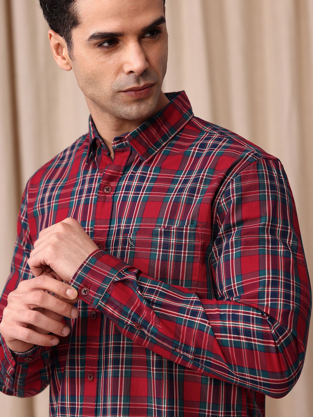 Mr Bowerbird Men Tailored Fit Tartan Checks Opaque Pure Cotton Casual Shirt