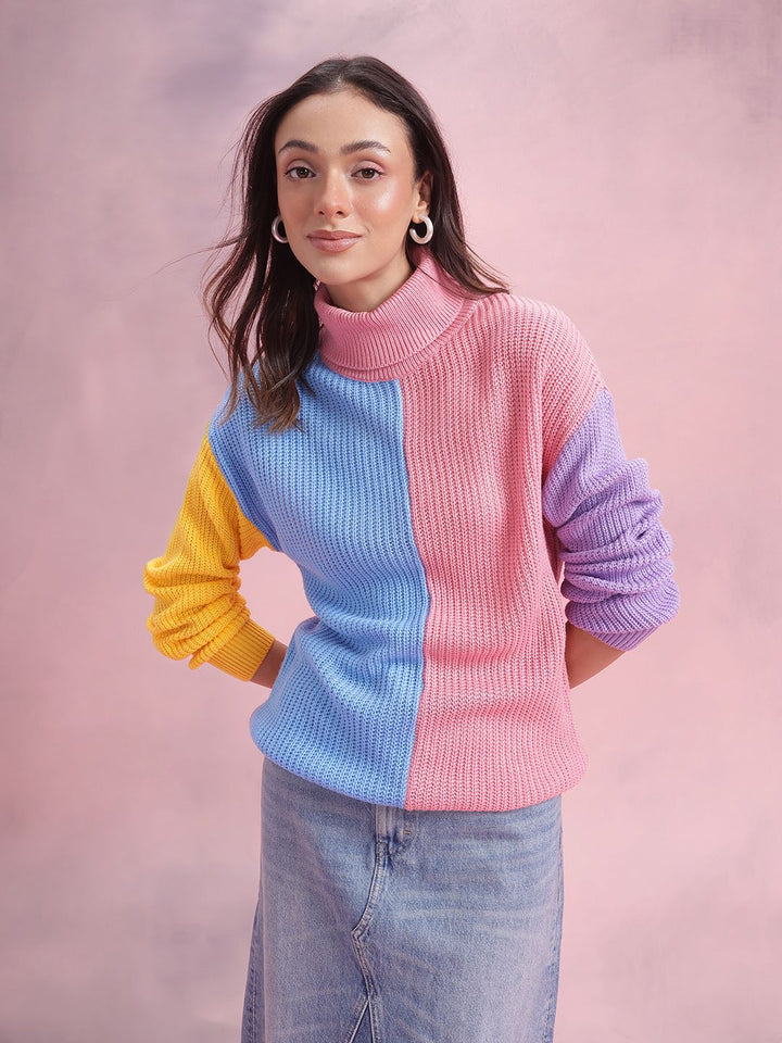 DressBerry Colourblocked Turtle Neck Pullover