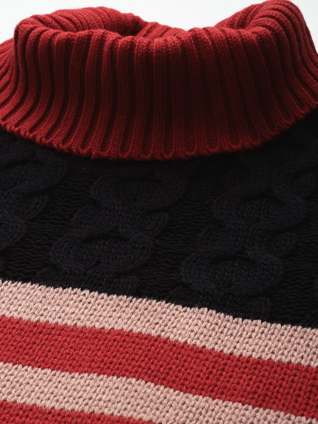 DressBerry Striped Turtle Neck Cable Knit Pullover