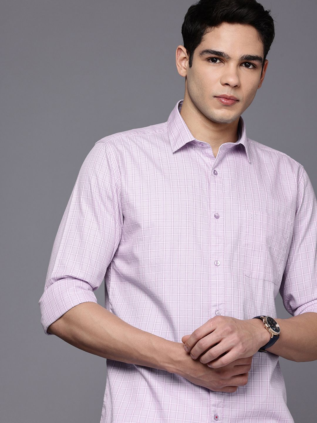 Raymond Pure Cotton Slim Fit Checked Casual Shirt