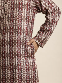 SOJANYA Men Maroon & Brown Pure Cotton Geometric Printed Kurta