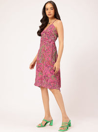 DressBerry Ethnic Printed Shoulder Straps Back Tie-Up Mini Dress