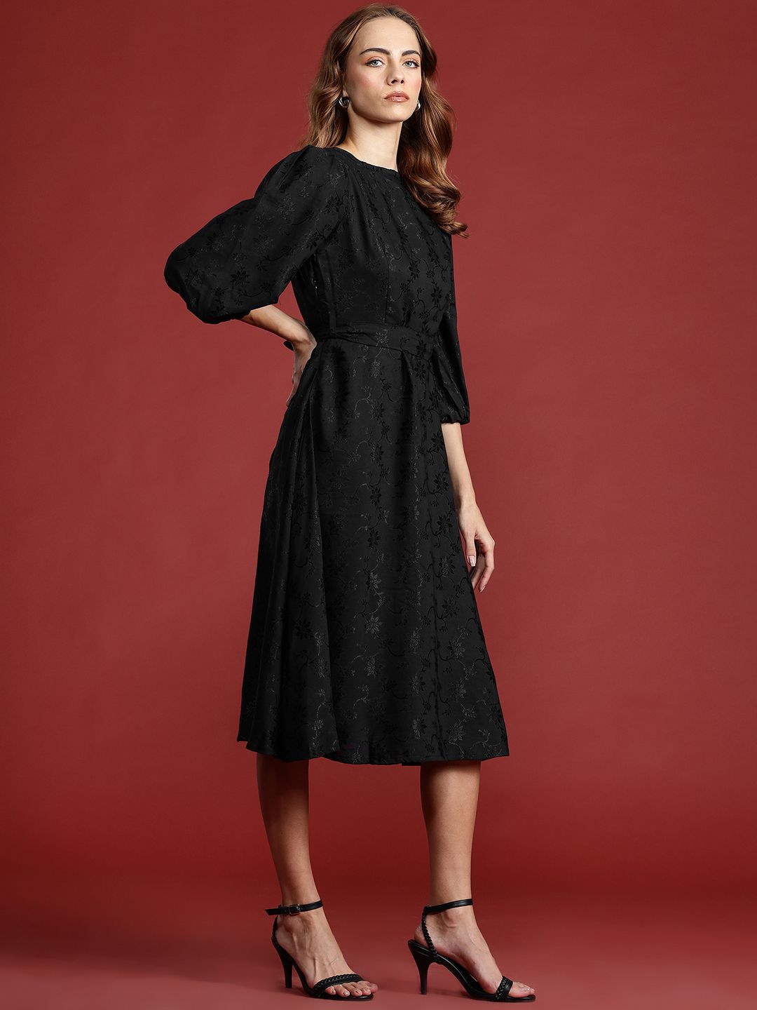 all about you Floral Puff Sleeve Fit & Flare Dress