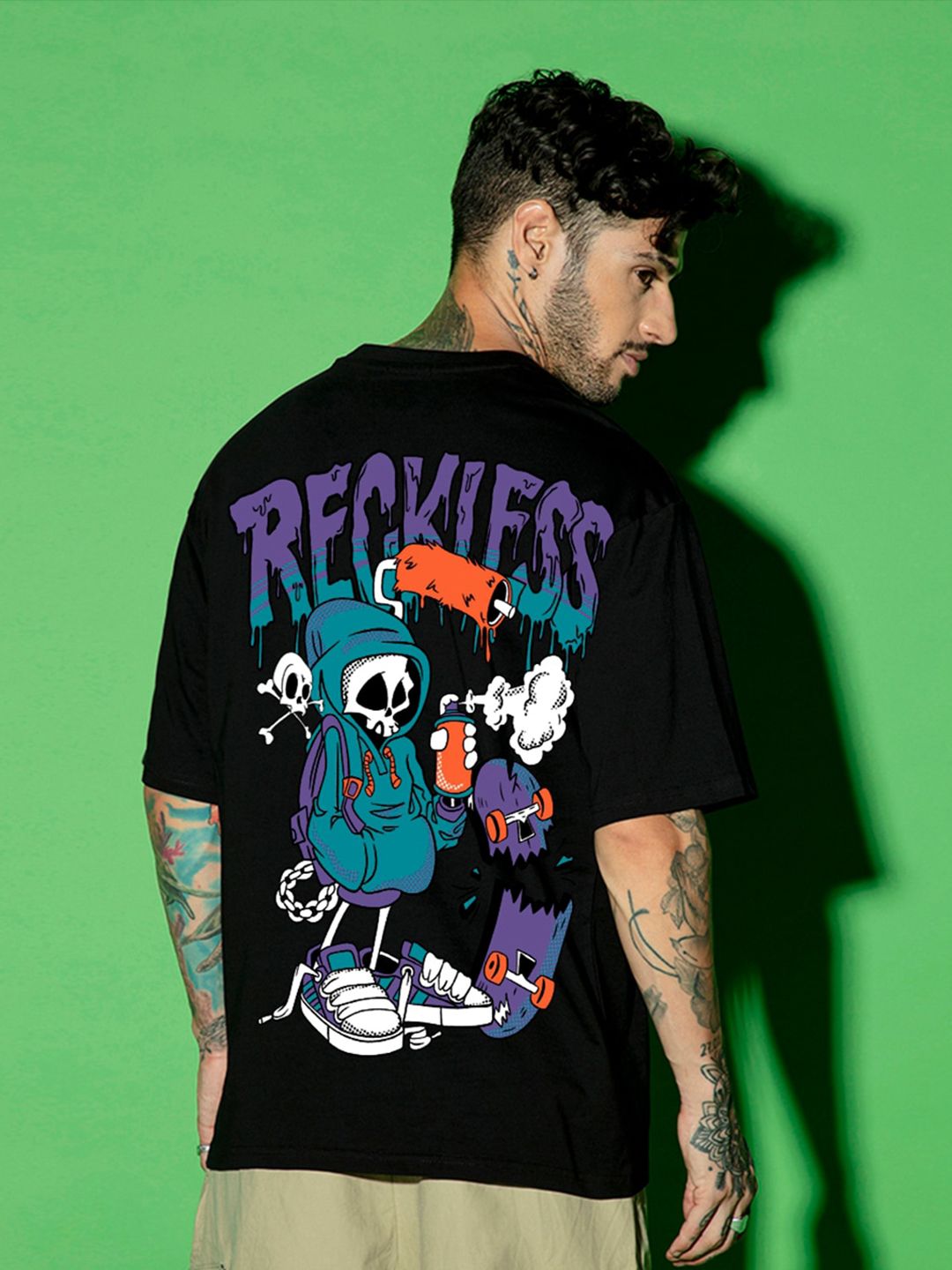 Bewakoof Typography Printed Drop-Shoulder Cotton Oversized T-shirt
