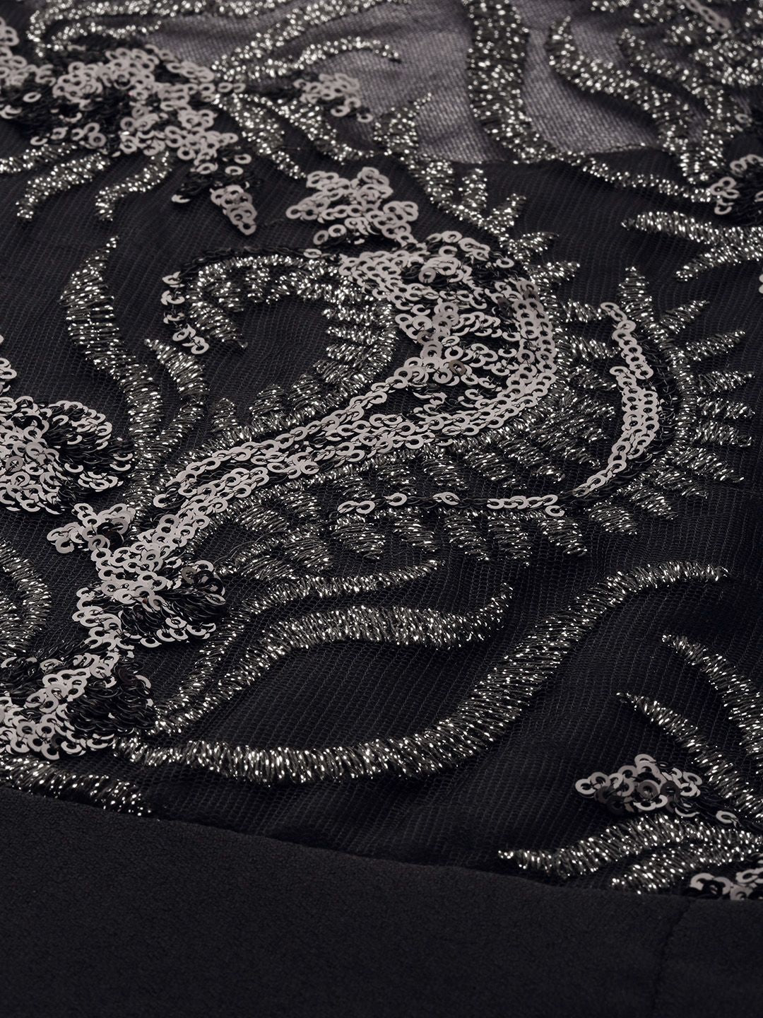 Athena Black Embellished Slit Sleeves Maxi Dress